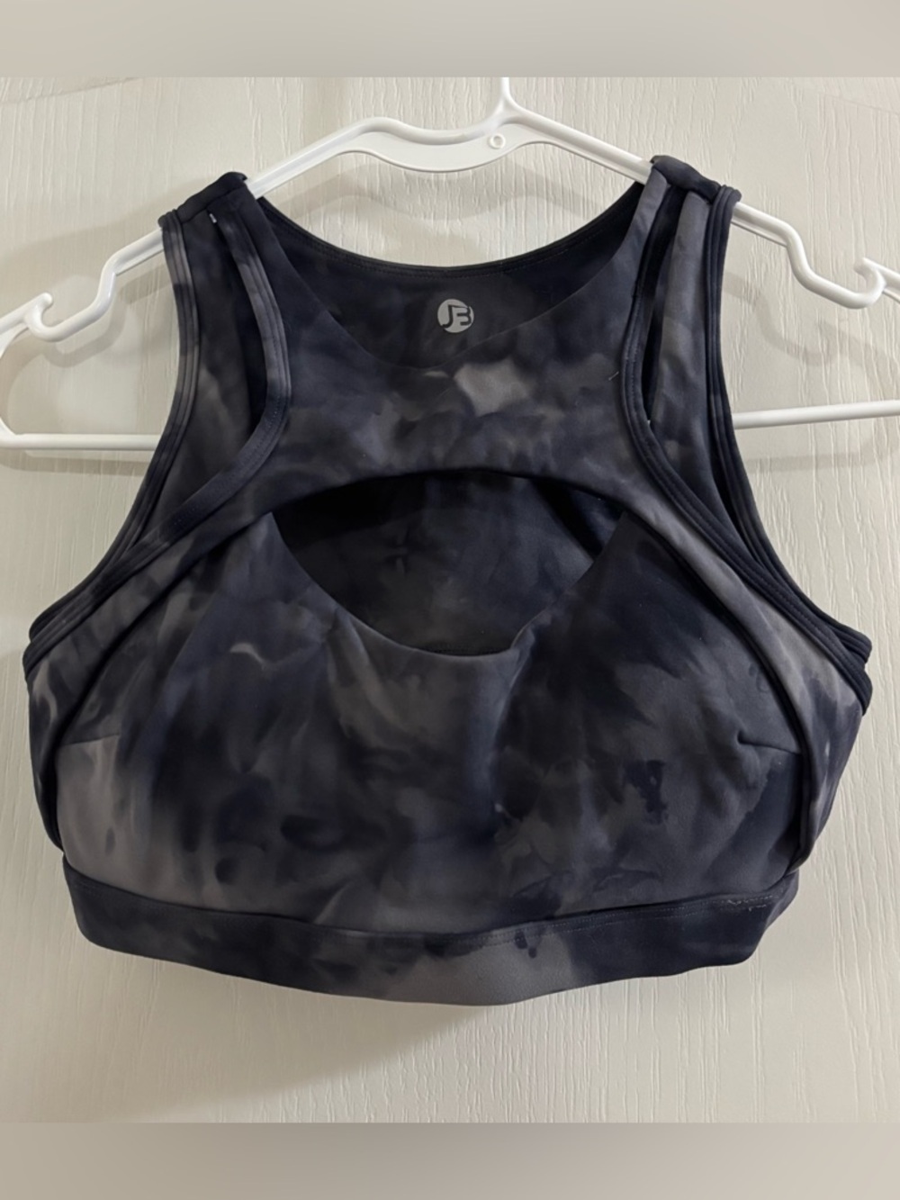 Tie-Dye High-Neck Cutout Sports Bra in Black
